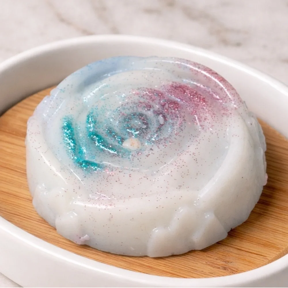 Vanilla sugar soap scrub rose shimmer bar 3x3in 8oz Shea butter based